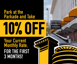 An ad offering 10% off on the first 3 months using Parkade's services.
